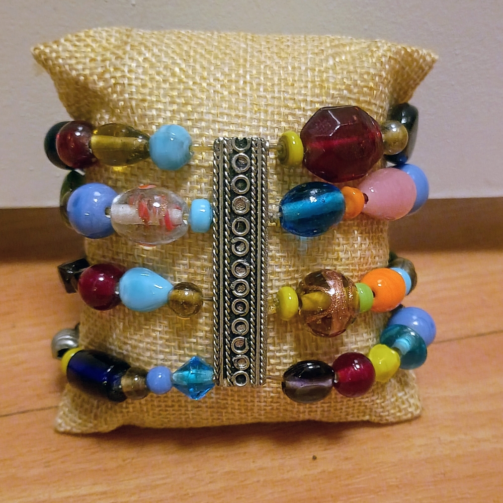 Chico's Colorful Chunky Beaded Bracelet with Silver Accent